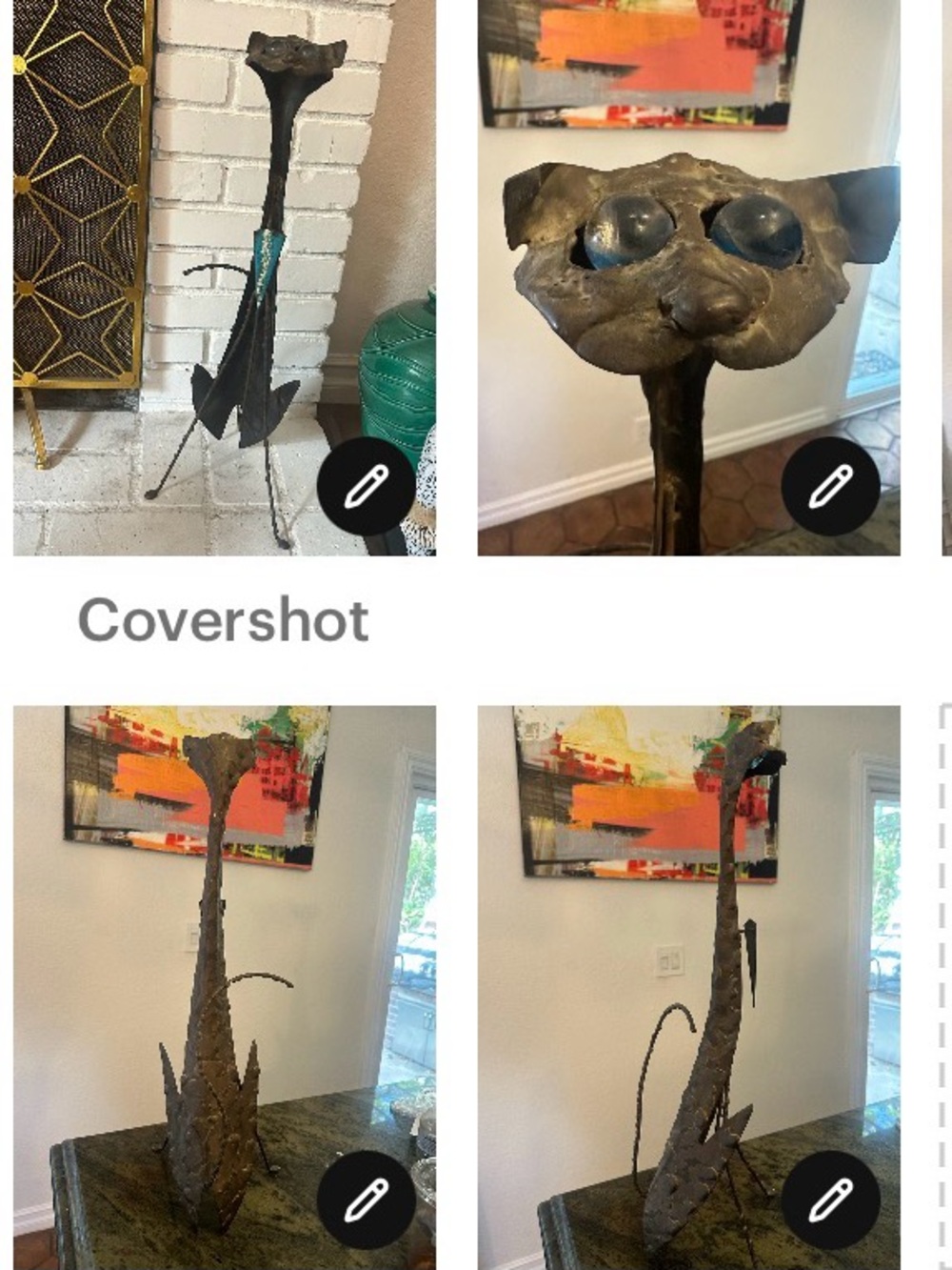 RARE Brutalist bronzeCat Sculpture with enamel Accent & lucite acrylic eyes